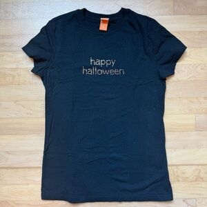 100% Cotton Happy Halloween Black Rhinestone Graphic Tee